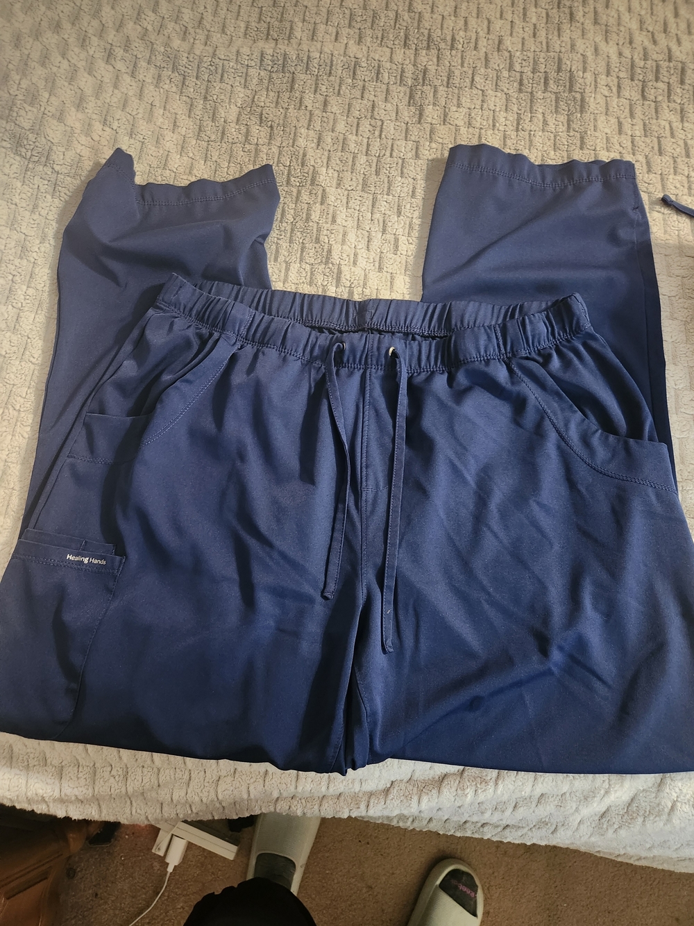 healing hands Navy Elastic Waist Drawstring Scrub Pants